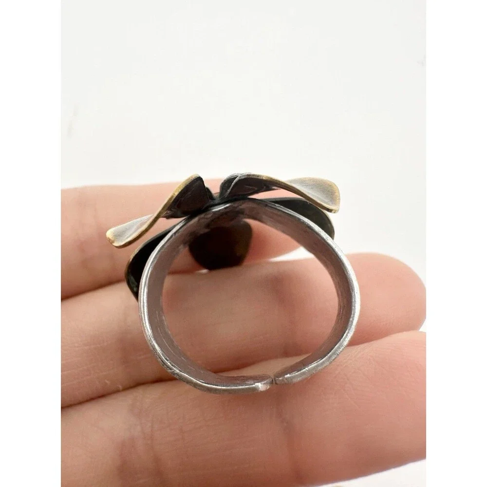 Mixed Metal Flower Statement Ring Size 9
